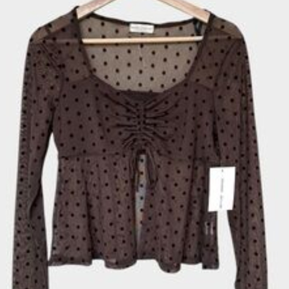Sheer Brown Polka Dot Women's Top